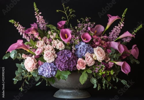 Wallpaper Mural Elegant floral arrangement in a dark gray bowl against a black backdrop Torontodigital.ca