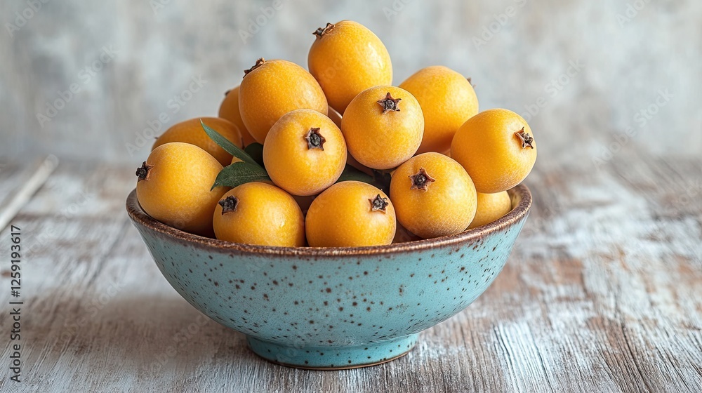 Fresh loquats bowl rustic wood table background Fresh loquats bowl rustic wood table background