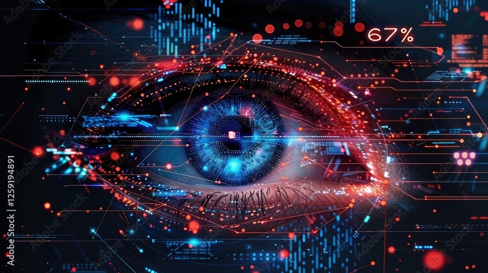 Obraz premium An eye with digital elements. integration of advanced technology in vision health management systems.
