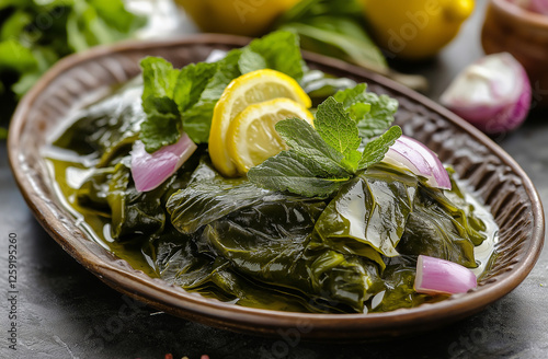 Horta traditional salad consisting of steamed or boiled greens and herbs photo