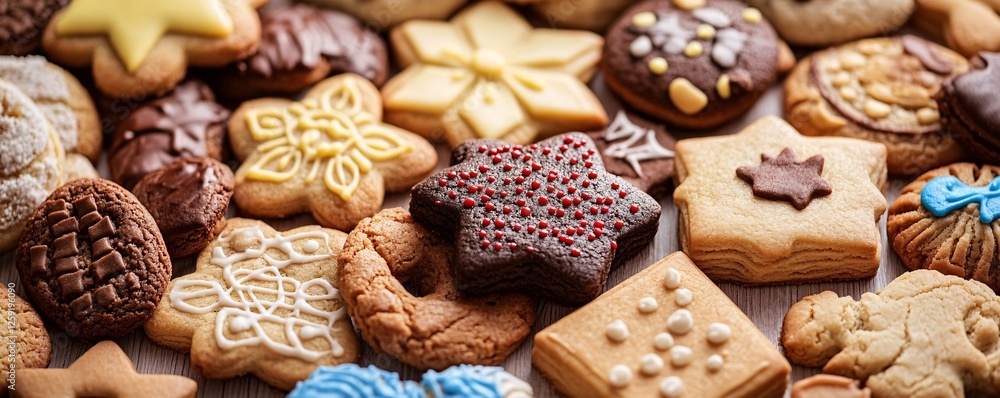 Delicious christmas cookies with sugar icing are ready to be devoured Delicious christmas cookies with sugar icing are ready to be devoured