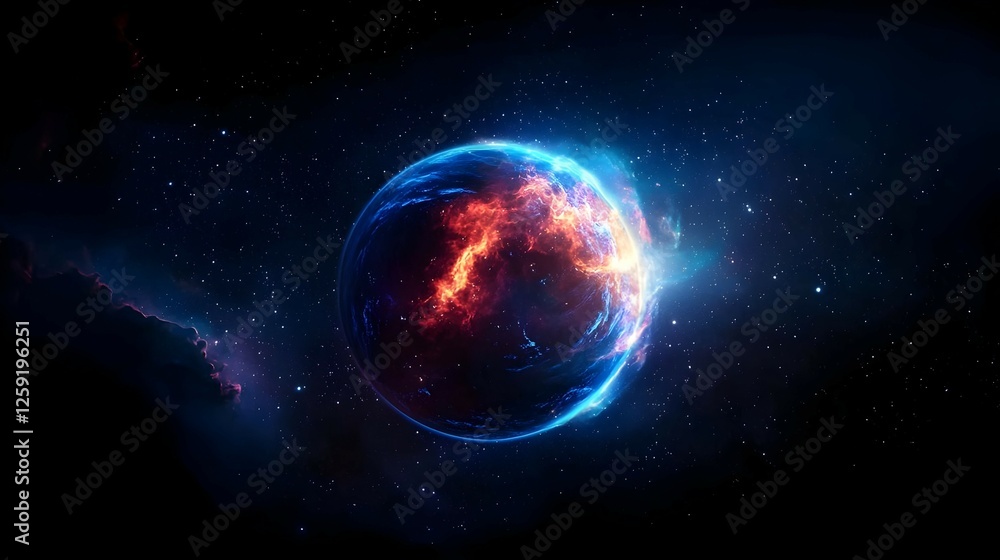 Fototapeta premium Glowing Planet In Space With Neon Colors