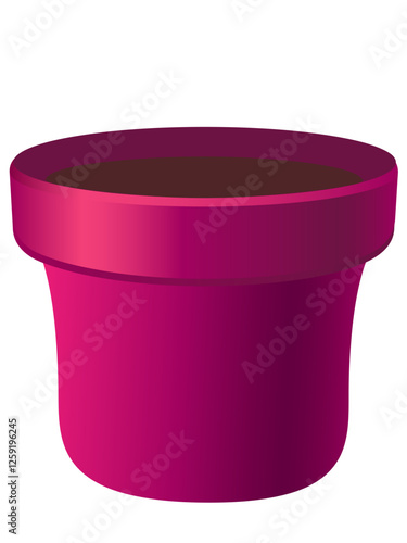 Purple flower pot. A pot for seedlings or saplings with soil. Pot for indoor plants, a vase, vector image with a gradient.	