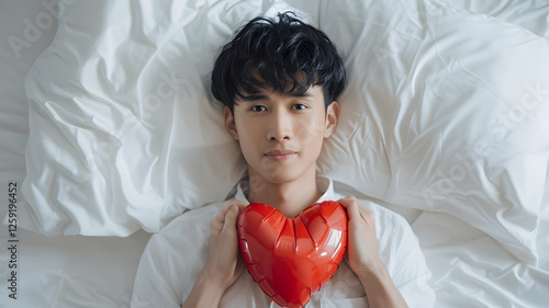 asian man heart bed isolated on white background