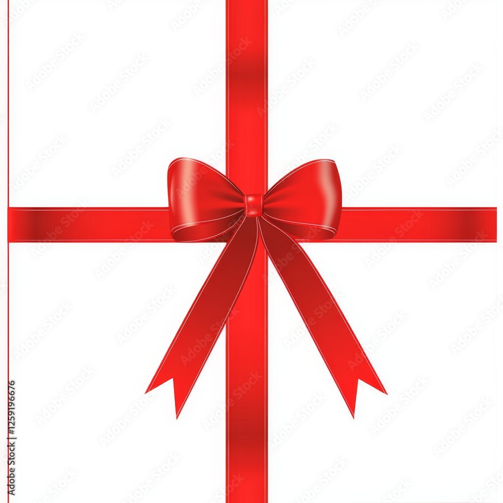 Red ribbon bow on white gift wrap Red ribbon bow on white gift wrap