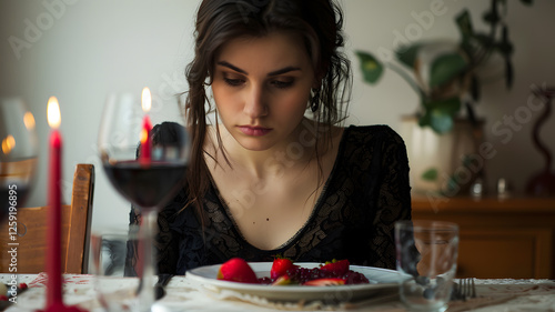 woman dinner alone heart valentine