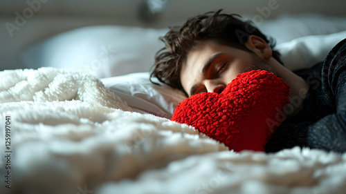 asian man heart bed isolated on white background