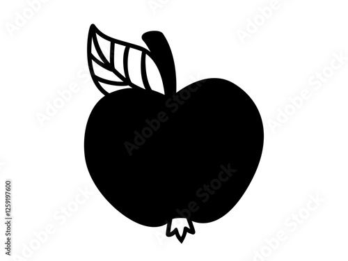 Apple with leaf and handle - black vector silhouette for pictogram or logo. Apple - sign or icon.	
