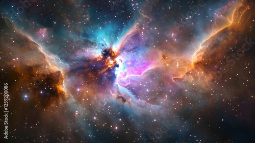 An alien gazes upon a vibrant nebula and swirling galaxies, a cosmic dreamscape of starlight and astral dust
