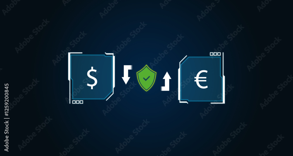 secure currency exchange between dollar and euro, digital finance concept
