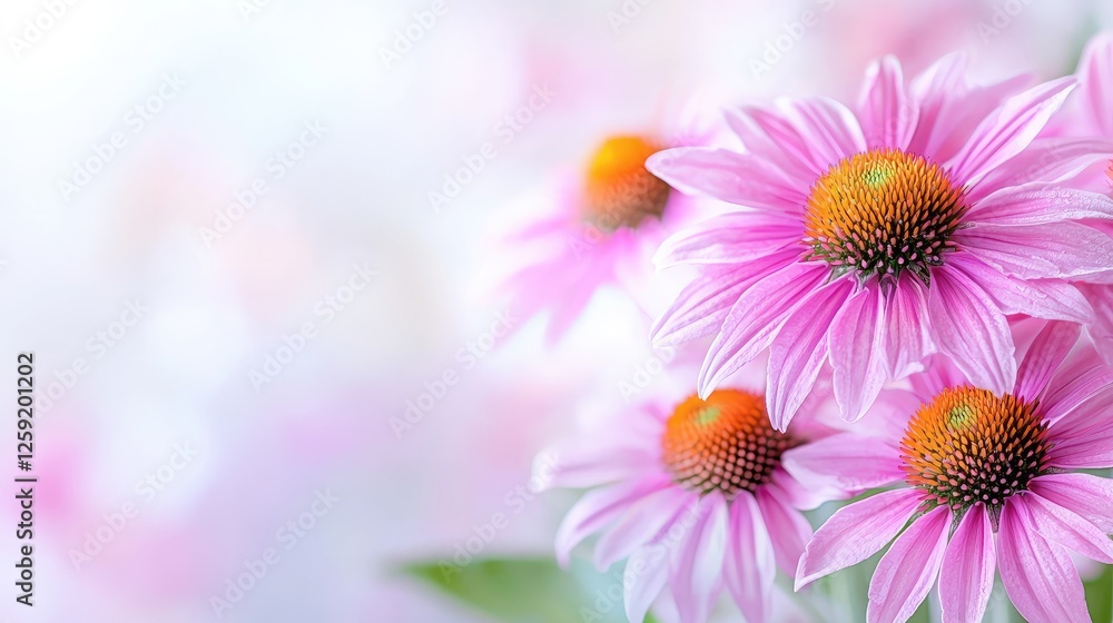 Obraz premium Pink coneflowers bouquet, soft background, floral design, greeting card