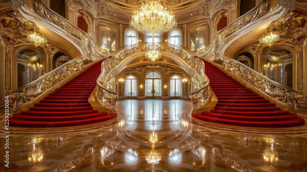 Obraz premium Grand Mansion Red Carpet Staircase Interior Luxury Event