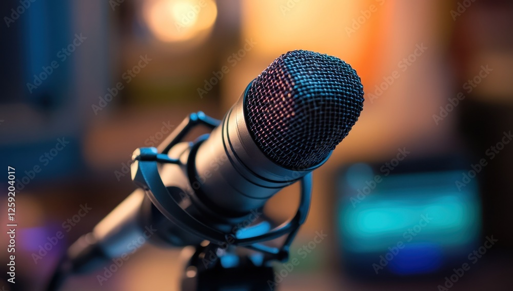 Studio Microphone Close-up: Professional Audio Equipment for Recording and Broadcasting Studio Microphone Close-up: Professional Audio Equipment for Recording and Broadcasting