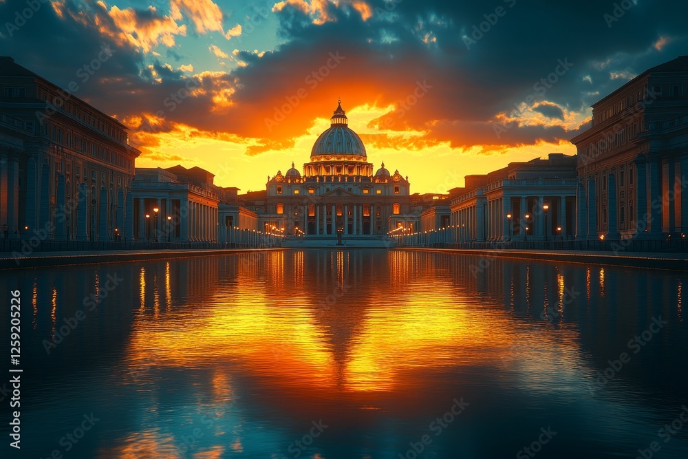 Obraz premium Sunset over St. Peter's Basilica, Vatican City