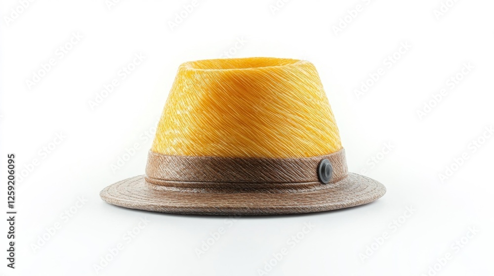 A Hat Made of Yellow Spaghetti Noodles on a White Background. Generative AI