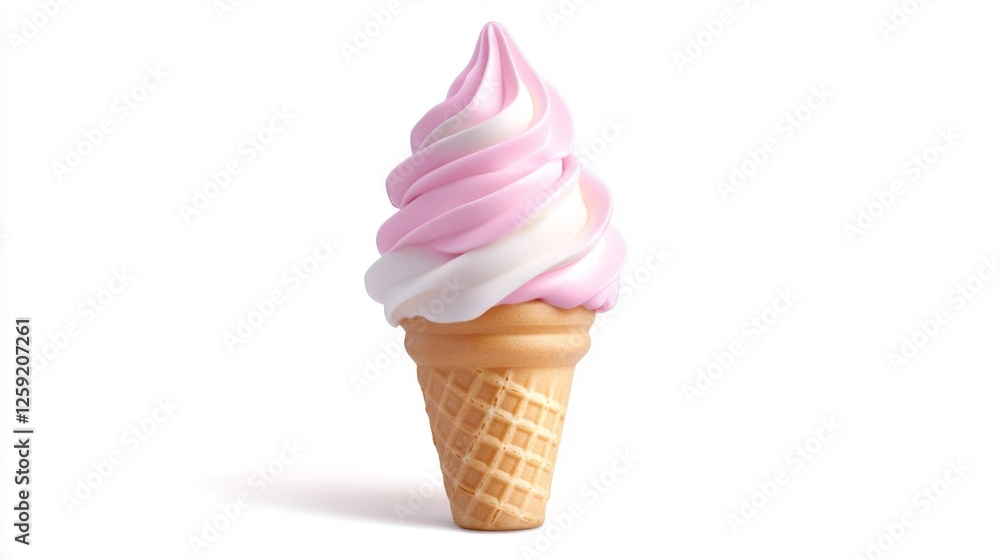 Pink and White Soft Serve Ice Cream Cone. Generative AI Pink and White Soft Serve Ice Cream Cone. Generative AI