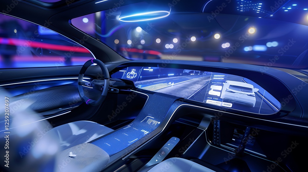 Fototapeta premium Interior of a modern car with neon lights