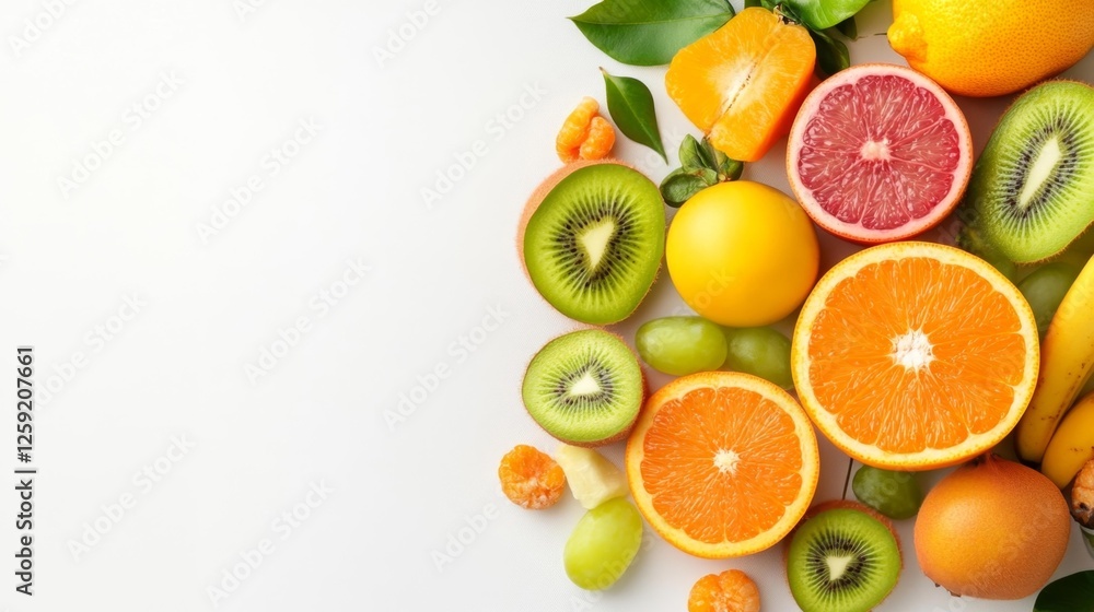 Variety of Fresh Citrus and Tropical Fruits with Bright Colors. Generative AI Variety of Fresh Citrus and Tropical Fruits with Bright Colors. Generative AI