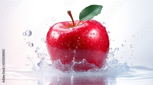 Red apple splashing into water with droplets in high resolution. Generative AI photo