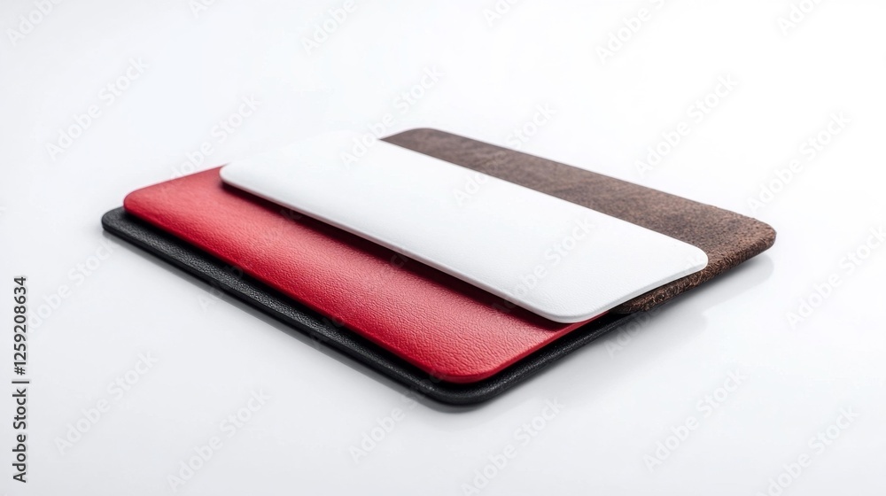 Leather Wallets in Red White and Black Colors Isolated on White Background. Generative AI Leather Wallets in Red White and Black Colors Isolated on White Background. Generative AI