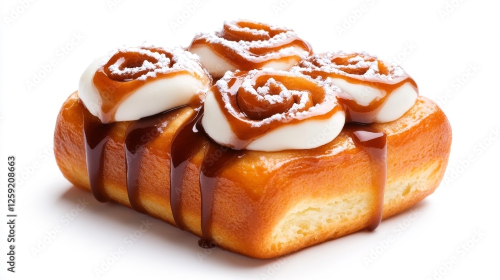 Fresh Sweet Cinnamon Roll with Creamy Frosting and Caramel Drizzle. Generative AI Fresh Sweet Cinnamon Roll with Creamy Frosting and Caramel Drizzle. Generative AI