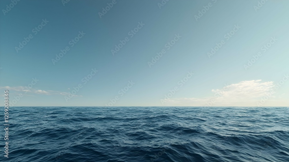 Fototapeta premium Wide Shot Of Calm Ocean With Light Blue Sky And White Clouds