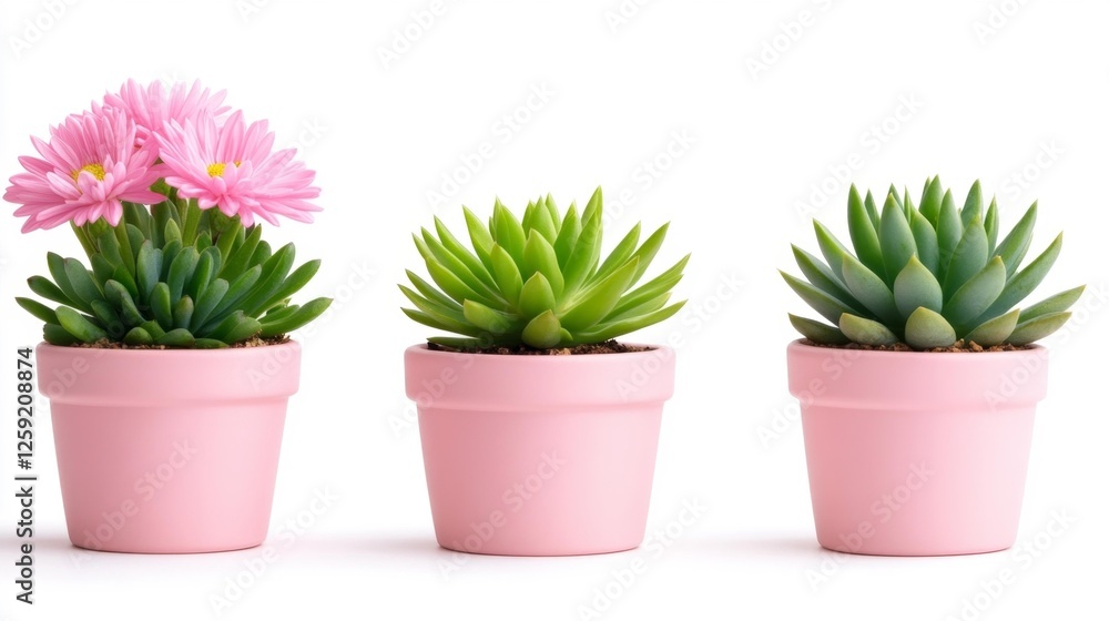 Obraz premium Colorful Succulent Plants in Pink Pots for Home Decor. Generative AI