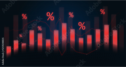 Obraz na płótnie glowing red financial chart with percentage symbols, stock market decline concept w salonie