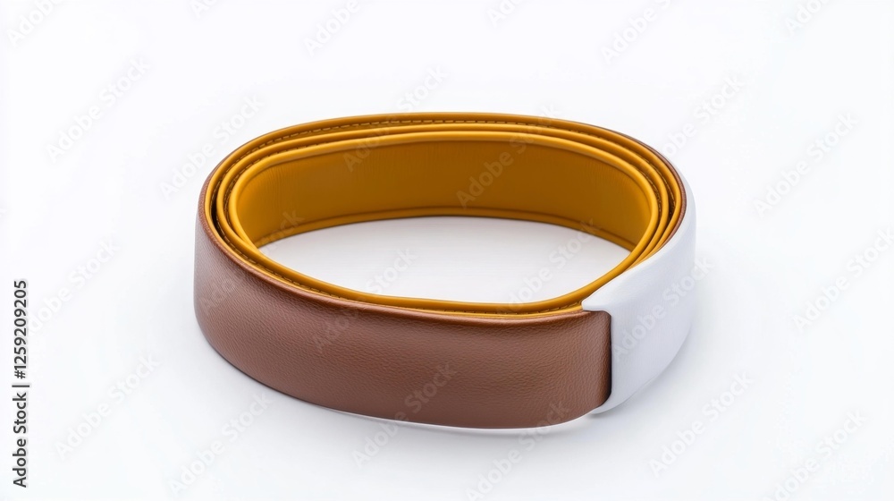 Elegant brown and yellow leather belt isolated on white background. Generative AI Elegant brown and yellow leather belt isolated on white background. Generative AI