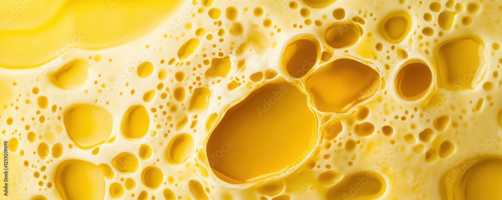 Close-up of bright yellow soap bubbles with intricate patterns and diverse bubble sizes on a smooth surface Close-up of bright yellow soap bubbles with intricate patterns and diverse bubble sizes on a smooth surface