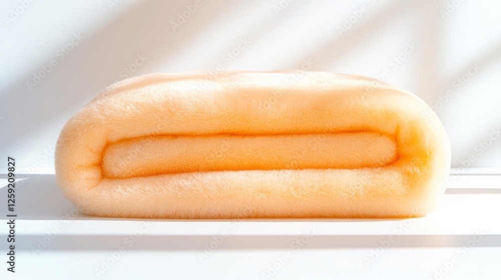 Soft Peach-Colored Fuzzy Blanket Rolled and Ready for Cozy Comfort. Generative AI Soft Peach-Colored Fuzzy Blanket Rolled and Ready for Cozy Comfort. Generative AI