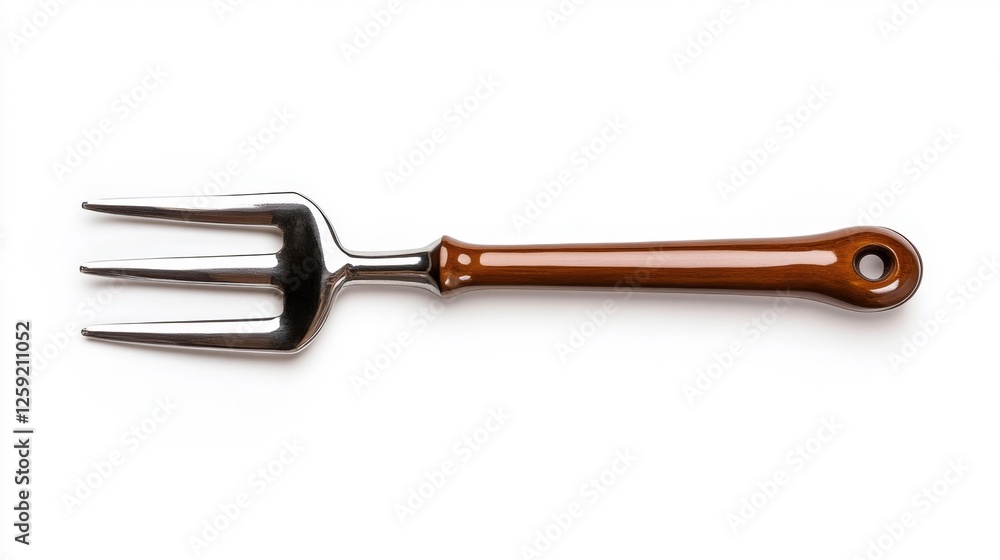 Classic Silver Fork with Wooden Handle on Isolated White Background. Generative AI Classic Silver Fork with Wooden Handle on Isolated White Background. Generative AI