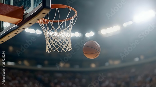 Basketball Shot At Night In Arena photo