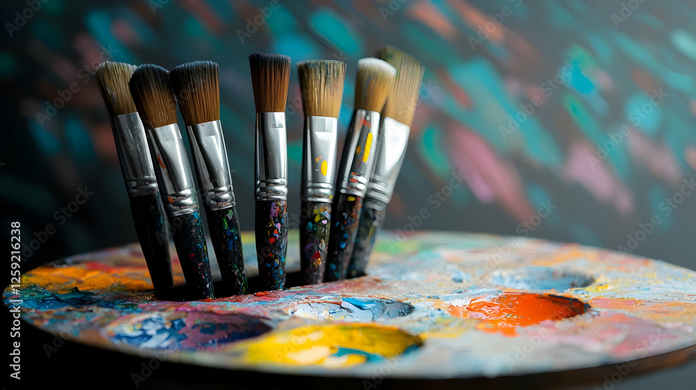 Obraz premium Paintbrushes on a Colorful Palette