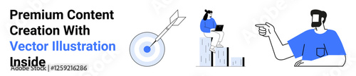 Wallpaper Mural Target dartboard with arrow, person analyzing data on chart bars, hand gesturing collaboration ideas. Ideal for business, goal setting, teamwork, analytics, planning, decision-making flat landing Torontodigital.ca