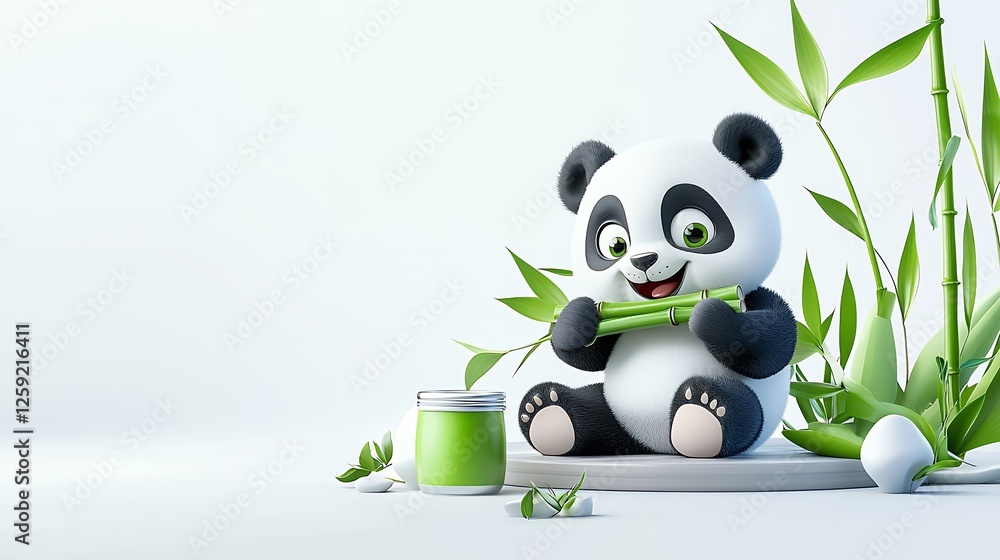 Cute Panda Eating Bamboo On White Background Cute Panda Eating Bamboo On White Background
