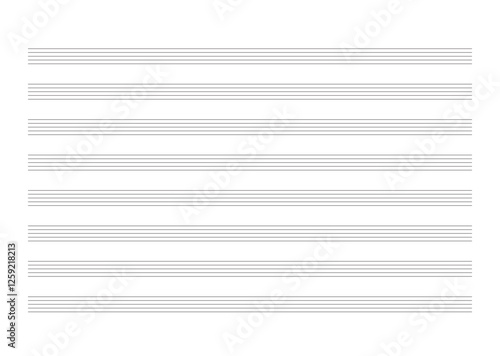 Music Notation Blank Sheet, Horizontal Format