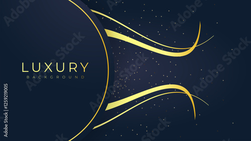 Circle Dark blue and gold luxury line overlap layered abstract background, with lighting effect for branding and wallpaper