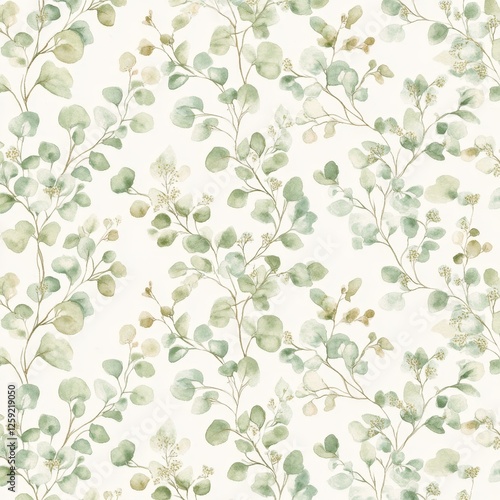 Delicate eucalyptus pattern on white background photo