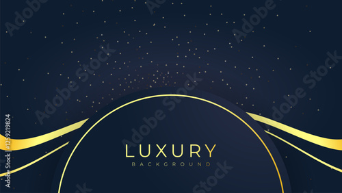 Circle Dark blue and gold luxury line overlap layered abstract background, with lighting effect for branding and wallpaper