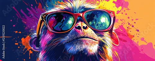 Colorful monkey wearing sunglasses illustration photo