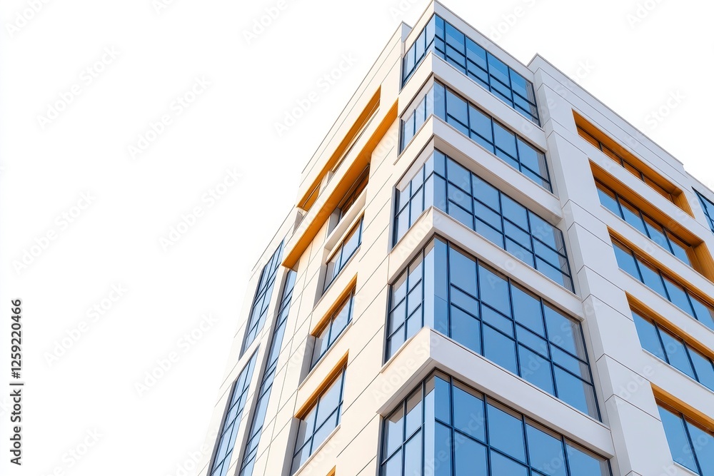 Fototapeta premium Modern Building with Blue Glass Windows and Off-White Walls