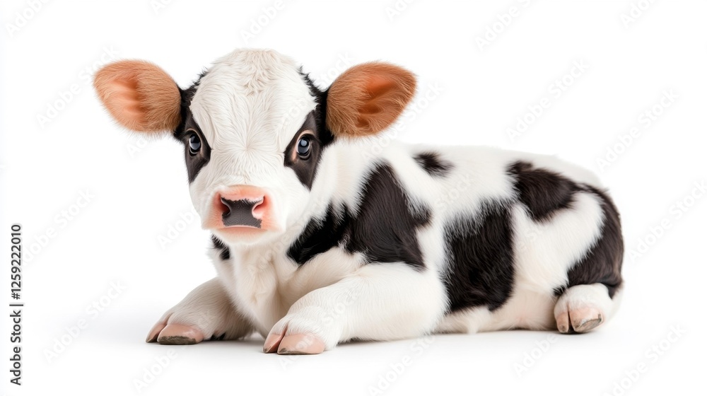 Adorable black and white calf resting peacefully. Generative AI
