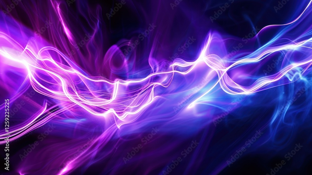 Abstract image featuring smooth lines with purple and blue electric discharges Abstract image featuring smooth lines with purple and blue electric discharges