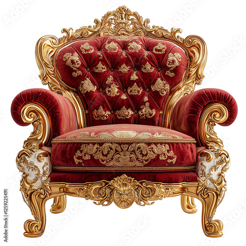 Red and Gold Luxury Armchair for Opulent Furniture and Interior Design Concepts, isolated on transparent background png  photo