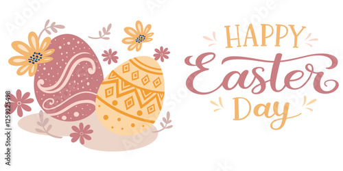 vector design of ornamental eggs and leaf elements, flowers for easter day eps 2