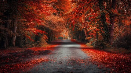 Keuken achterwand Bruin Autumn landscape featuring serene trees with vibrant orange-red foliage  © KOSHKAROV SERGEI