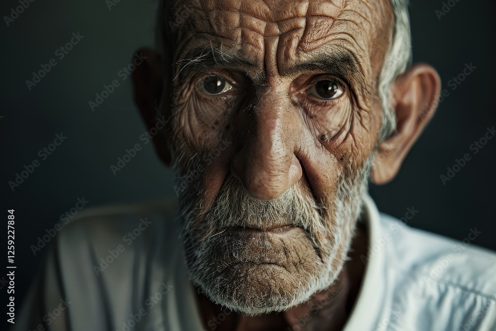 Intense portrait of an elderly man with a stern expression Intense portrait of an elderly man with a stern expression