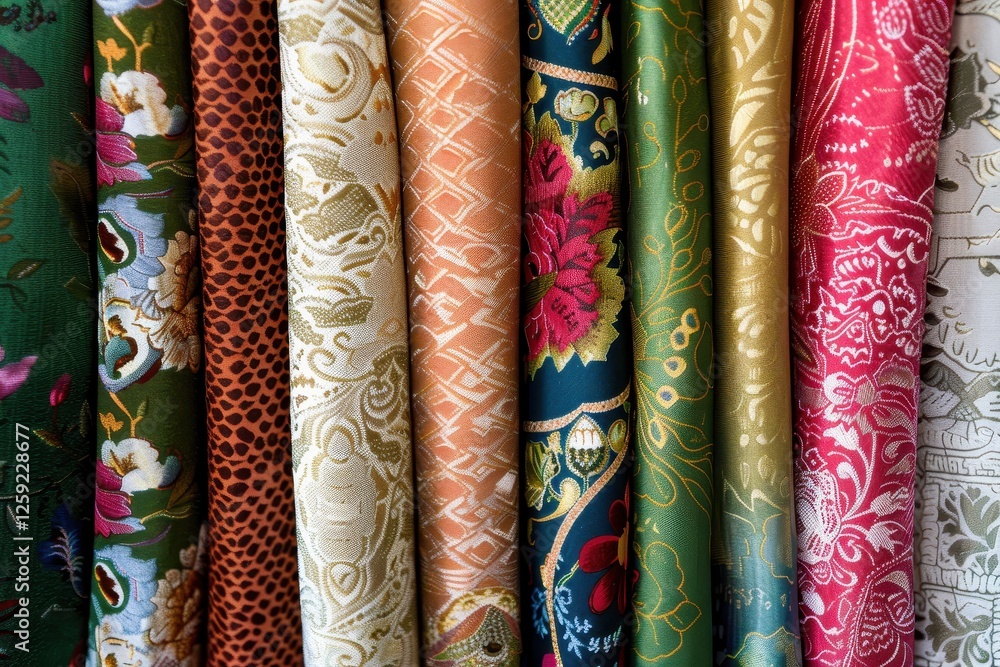 Vibrant Collection of Colorful Fabric Bolts in Soft Lighting Vibrant Collection of Colorful Fabric Bolts in Soft Lighting