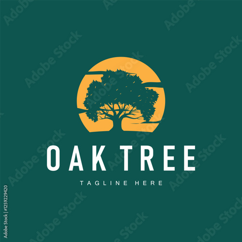 oak logo design simple illustration of oak tree and oak leaf simple with black silhouette concept plant template symbol